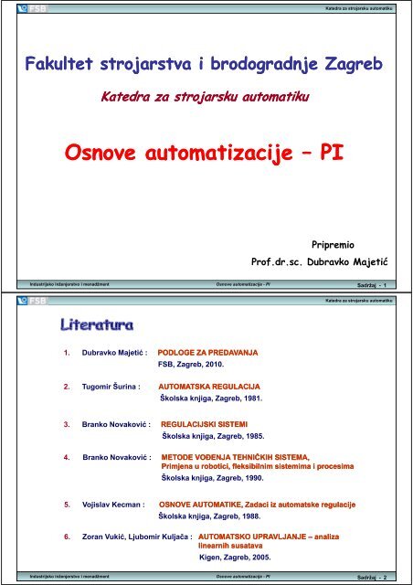 0. Sadrzaj i literatura - Katedra - Fsb