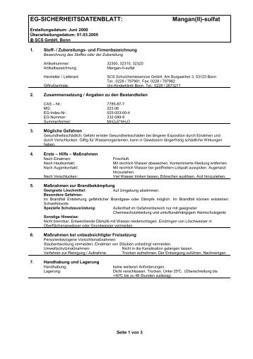 EG-SICHERHEITSDATENBLATT: Mangan(II)-sulfat - MBM Lehrmittel