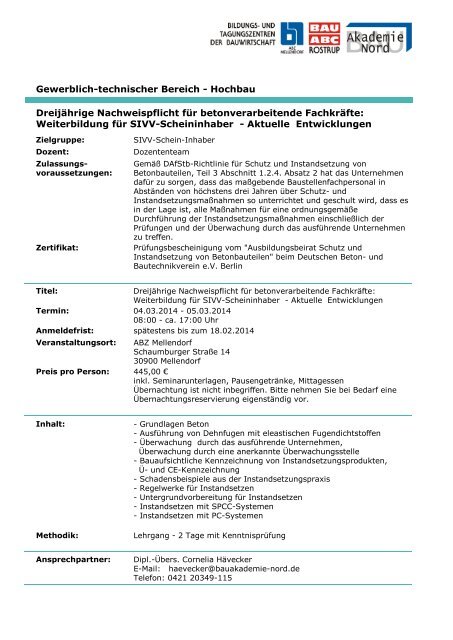 Ausschreibung (pdf) - BAU-Akademie-Nord