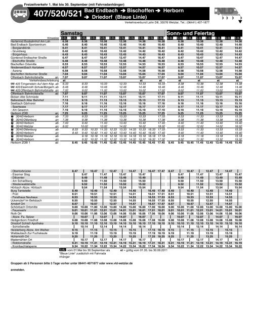 407/520/521Bad Endbach Bischoffen Herborn Driedorf (Blaue Linie ...