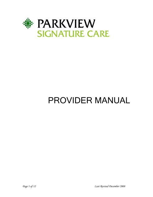 PROVIDER MANUAL - Parkview Health Laboratory