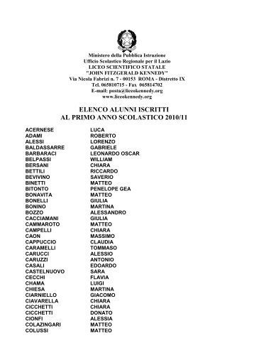 ELENCO ALUNNI ISCRITTI AL PRIMO ANNO ... - Andrea Granelli