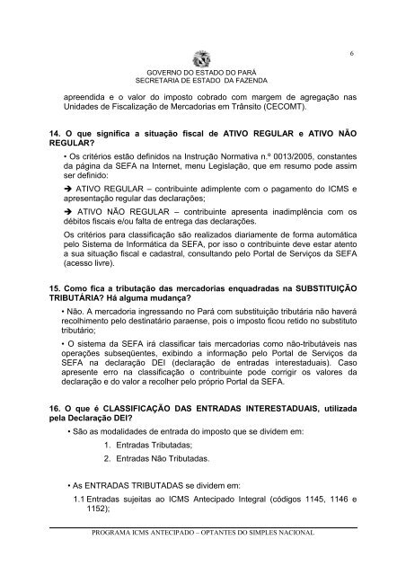 PERGUNTAS E RESPOSTAS - Sefa - Governo do Estado do ParÃ¡