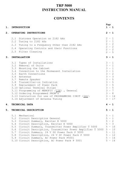 TRP 5000 INSTRUCTION MANUAL CONTENTS - Peel.dk