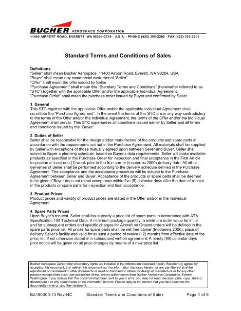 Standard Terms and Conditions of Sales - Bucher-group