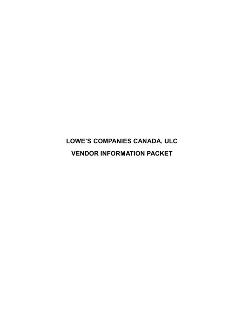 lowe's companies canada, ulc vendor information packet - LowesLink