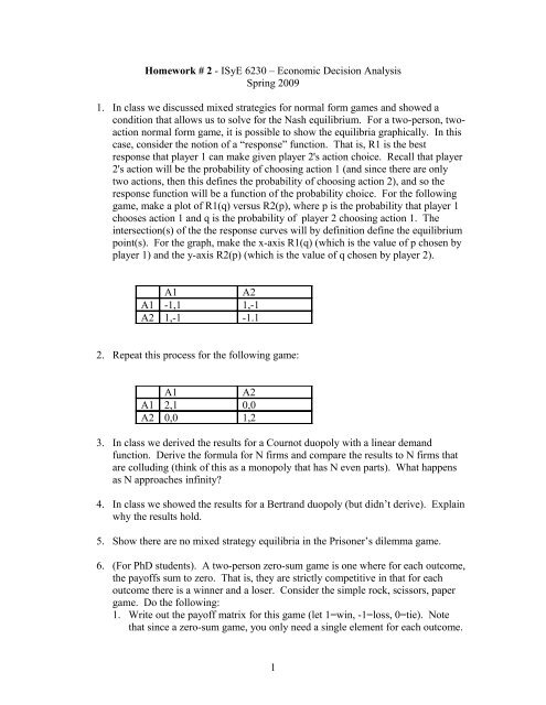 Homework # 2 - ISyE 6230 – Economic Decision Analysis Spring ...