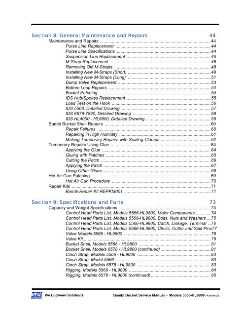 BAMBI BUCKET SERVICE MANUAL - SEI Industries Ltd.