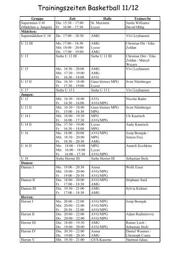 Trainingszeiten 10/11