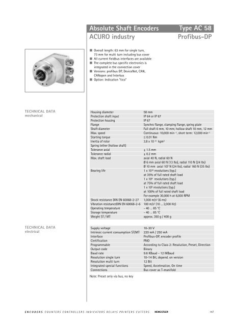 Absolute Shaft Encoders ACURO industry Profibus-DP Type AC 58