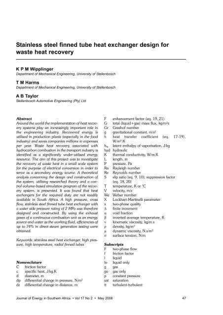 Stainless steel finned tube heat exchanger design for waste ... - erc