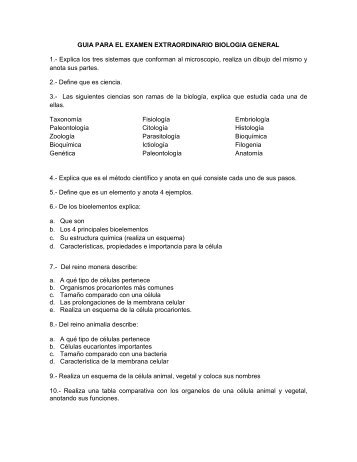 GUIA PARA EL EXAMEN EXTRAORDINARIO BIOLOGIA GENERAL ...