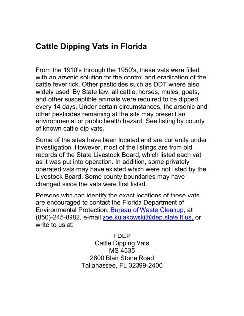 Cattle Dipping Vats in Florida - Florida Department of Environmental ...