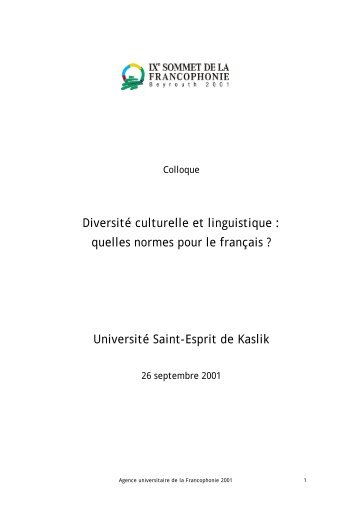 DiversitÃ© culturelle et linguistique : quelles normes pour le franÃ§ais ...