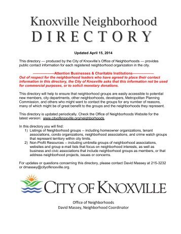 Neighborhood Directory - City of Knoxville