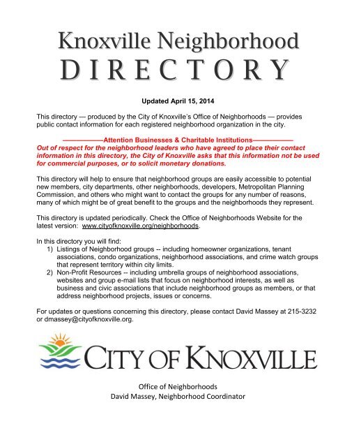 Neighborhood Directory - City of Knoxville