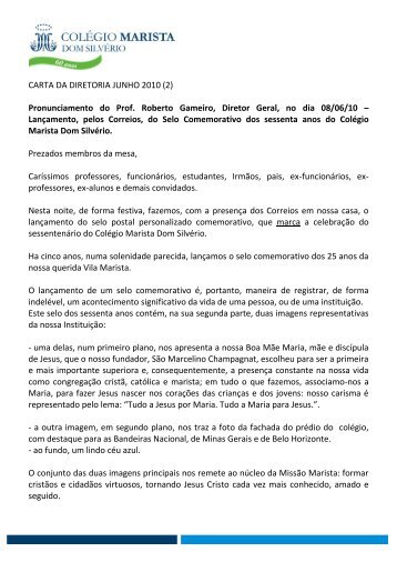 Carta da direcao junho de 2010 2Âº pronunciamento â festas 60 anos ...