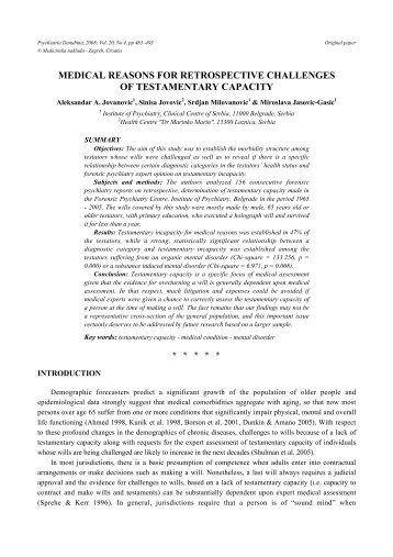 medical reasons for retrospective challenges of testamentary capacity