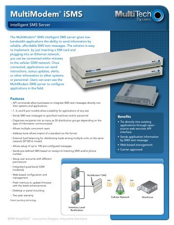 MultiModem iSMS Data Sheet - Multi-Tech Systems