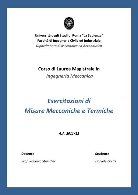 Esercitazioni di Misure Meccaniche e Termiche - Daniele Cortis