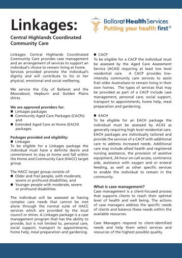 Linkages Brochure - Ballarat Health Services