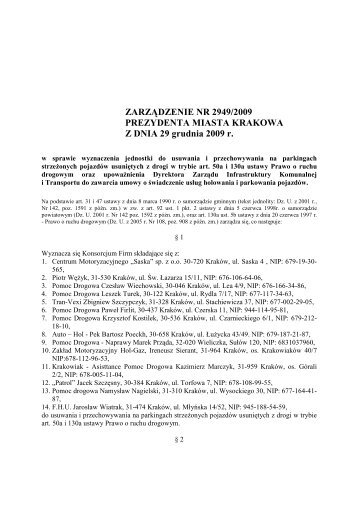 ZARZÄDZENIE NR 2949/2009 PREZYDENTA MIASTA KRAKOWA Z ...