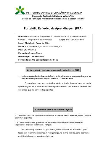 PortefÃ³lio Reflexivo de Aprendizagem (PRA)