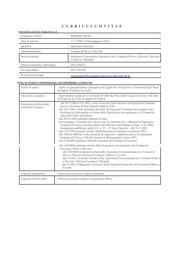 curriculum vitae segretario comunale - Comune di Montale