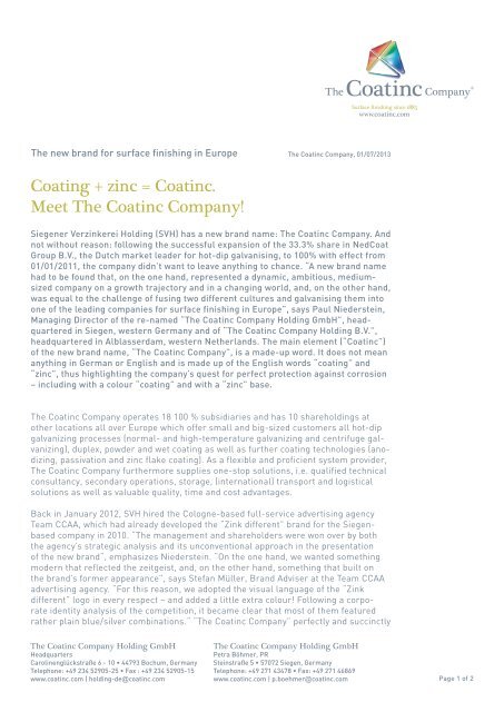 Coating + zinc = Coatinc. Meet The Coatinc Company!