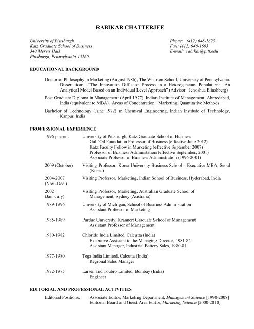 Rabika R RABIKAR CHATTERJEE - Pitt Business - University of Pittsburgh