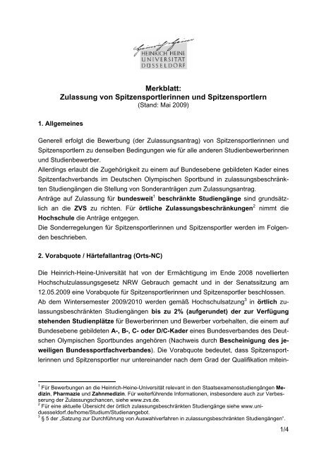 Zulassung Spitzensportler - OSP Rheinland