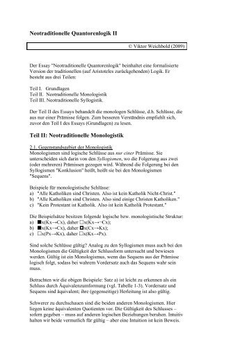 Neotraditionelle Monologistik - Viktor Wolfgang Weichbold