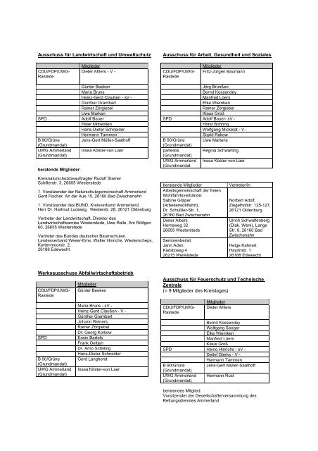 Kreisausschusses und der FachausschÃ¼sse