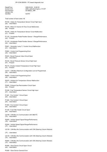 OP-COM Sample Fault Codes Printout