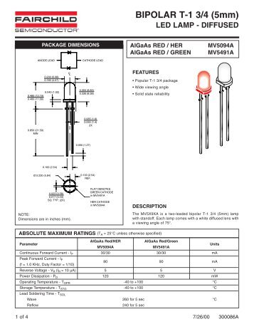 MV5094A and MV5491A Bipolar T-1 3/4 LED Lamps ... - DigiKey