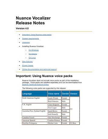 Nuance Vocalizer Release Notes - Avaya Support