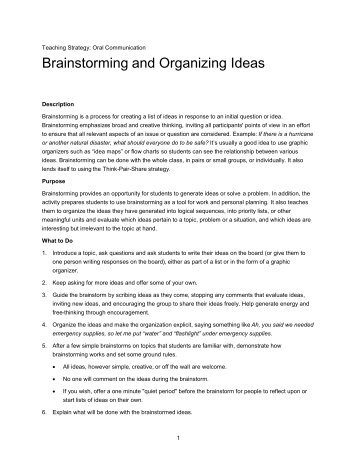 Brainstorming and Organizing Ideas - youth literacy canada