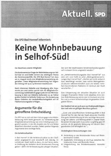 Keine Wohnbebauung in Selhof-SÃ¼d - SPD Ortsverein Bad Honnef