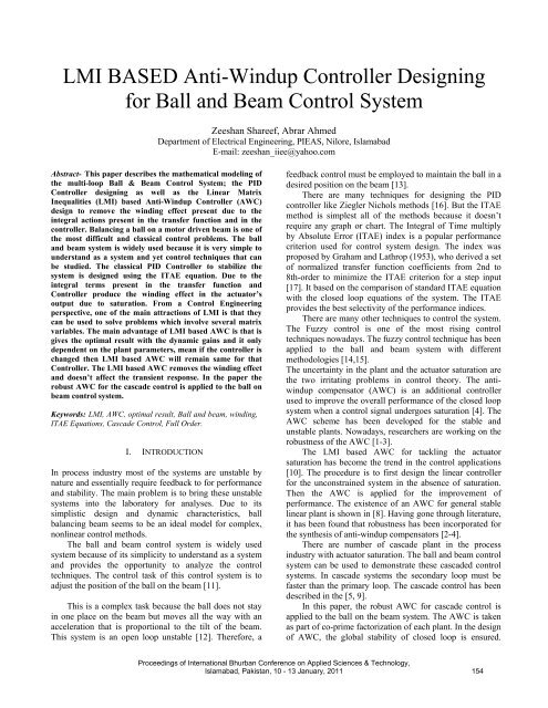 LMI BASED Anti-Windup Controller Designing for Ball and ... - Ibcast