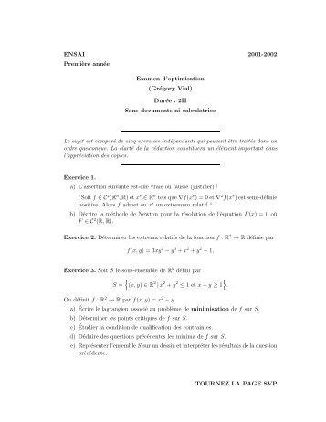 ENSAI 2001-2002 Premi`ere annÃ©e Examen d'optimisation (GrÃ©gory ...