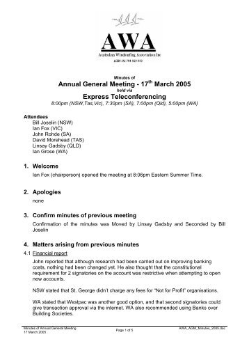 Minutes Of Annual General Meeting Ã¢Â€Â“ 17 March 2005 - Australian ...