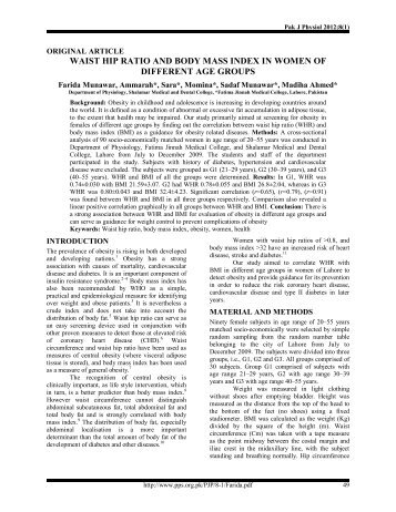 waist hip ratio and body mass index in women of different age groups