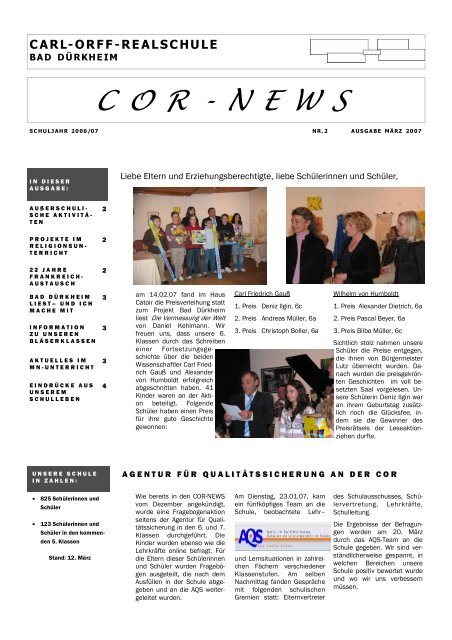 Cor News Nr 2 Pdf Carl Orff Realschule