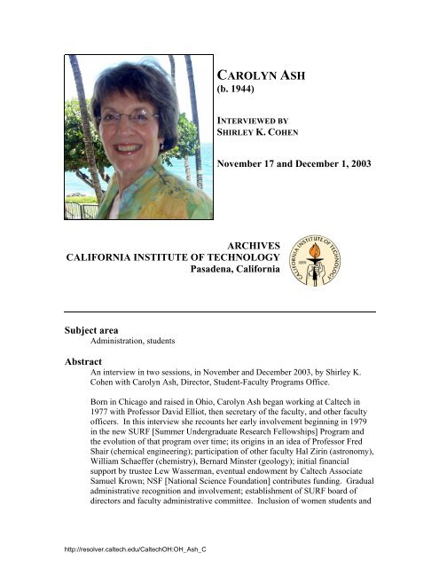Interview with Carolyn Ash - Caltech Oral Histories