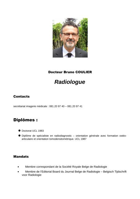 Docteur Bruno COULIER - Clinique Saint-Luc de Bouge