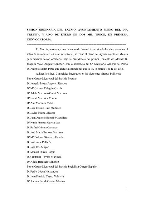 Debate y Acuerdos de Pleno 31/01/2013 - Ayuntamiento de Murcia