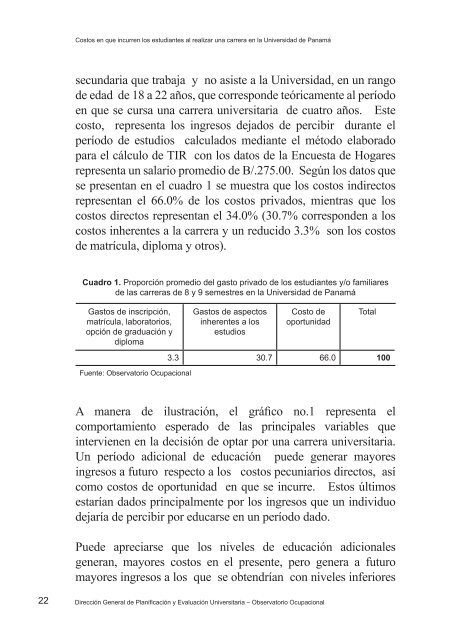 Costo en que incurren los estudiantes para realizar una carrera en ...