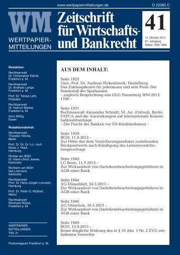 aus dem inhalt - WM IV Zeitschrift für Wirtschafts- und Bankrecht