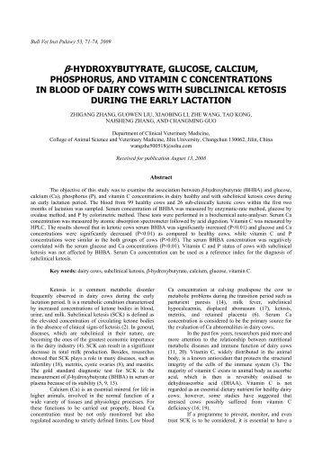 Î²-HYDROXYBUTYRATE, GLUCOSE, CALCIUM, PHOSPHORUS ...