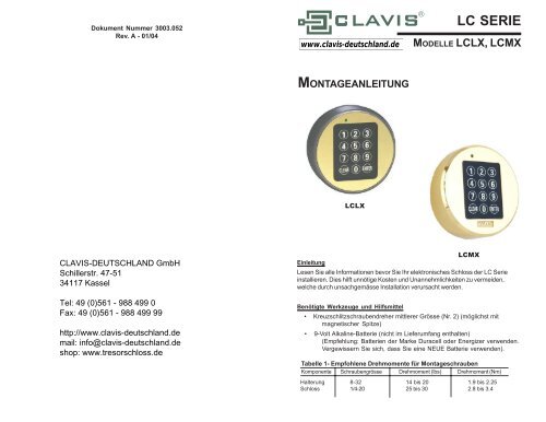 Kaba Mas LCLX, LCMX Montageanleitung - Tresore.eu